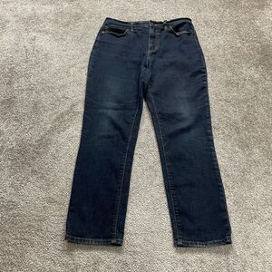 Lands' End High Rise Slim Ankle Denim Jeans Women 12 Blue Dark Wash Casual 32x27